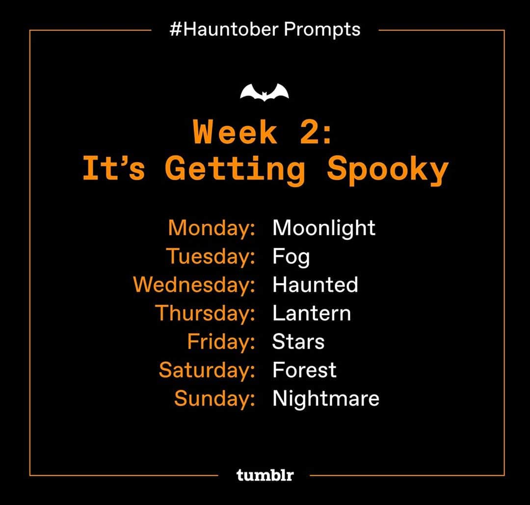 Tumblrさんのインスタグラム写真 - (TumblrInstagram)「Coming back atcha’ a little darker, drearier, and more dreadful with the prompts for week 2 of Hauntober! Make sure to use the #Hauntober tag all month long on your creations—click our link in bio for even more prompts you might’ve missed! 🌙」10月6日 1時31分 - tumblr