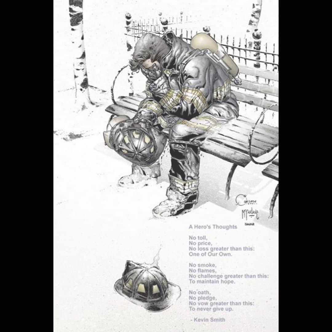 ケヴィン・スミスさんのインスタグラム写真 - (ケヴィン・スミスInstagram)「19 years ago, America was terrified by a suddenly uncertain future. So many lost so much that day, and yet still found the strength to help others. 9/11 was indeed a nightmare - and yet it did reveal so many heroes. To all those who gave of themselves or gave their lives that day, we thank you. This beautiful artwork was created for a benefit book @marvel produced shortly after the September 11th attacks. It was drawn by the legendary @joequesada and inked by the legendary @toddmcfarlane (the poem was by me). #KevinSmith #911 #neverforget #september11 #joequesada #marvel #toddmcfarlane」9月12日 5時29分 - thatkevinsmith