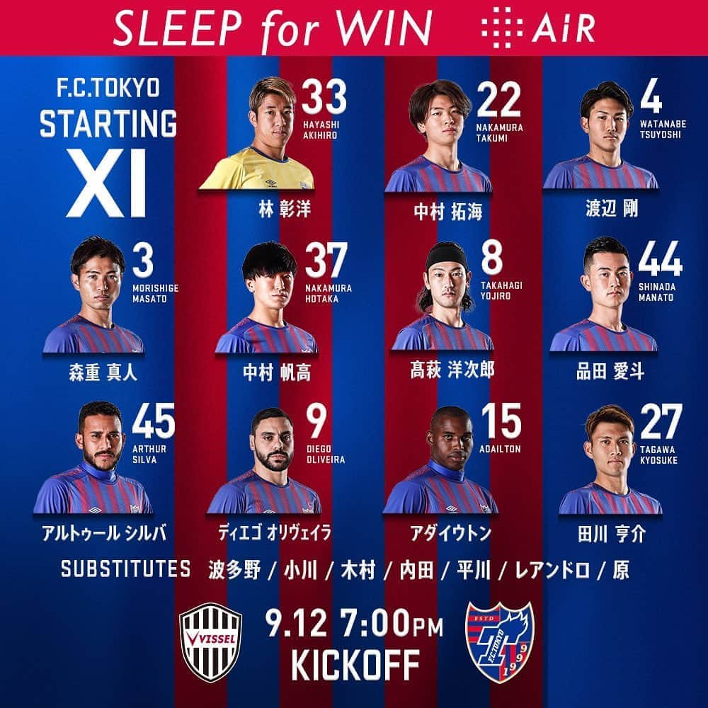 FC東京オフィシャルグッズさんのインスタグラム写真 - (FC東京オフィシャルグッズInstagram)「🔵🔴 #STARTINGXI #TokyoKobe  vs #ヴィッセル神戸 スターティングメンバーが発表されました!!🔵🔴 @fctokyoofficial  #AiR  #STAYWITHTOKYO #FC東京 #fctokyo #tokyo」9月12日 16時46分 - fctokyoofficial