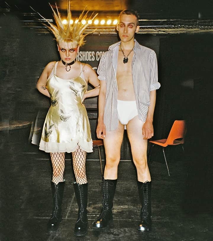 アンダーグラウンドのインスタグラム：「Good Morning from London. Storm and Joe wear the Gripper Boot, 20 eyelets worth of leather combat boots. Algender and available as an internal and external option.⁠ ⁠ ⁠ #UndergroundEngland #UndergroundShoes #Underground #SteelToe #SteelToeBoots #SteelCaps #SteelCapBoots #LaceUpBoots #algender #Comabtboots #militaryboots #grungeboots #Steelcapboots #steelcaps #combatboots #grungeboots #militaryboots #leatherboots⁠ ⁠ Photographer: @mrtomgoddard ⁠ Makeup Artist: @alicedoddsmakeup I ⁠ Hair Stylist: @mulletbabyy」