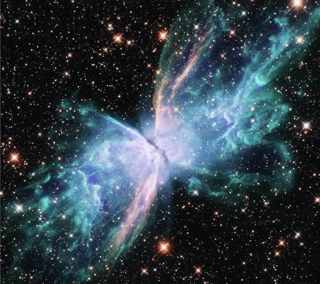 Discoveryさんのインスタグラム写真 - (DiscoveryInstagram)「As nuclear fusion engines, most stars live placid lives for hundreds of millions to billions of years. But near the end of their lives they can turn into crazy whirligigs, puffing off shells and jets of hot gas. Astronomers have employed Hubble's full range of imaging capabilities to dissect such crazy fireworks happening in two nearby young planetary nebulas. NGC 6302 is dubbed the Butterfly Nebula because of its wing-like appearance. In addition, NGC 7027 resembles a jewel bug, an insect with a brilliantly colorful metallic shell.  Photos + Caption: @nasa, ESA and J. Kastner (RIT)  #butterflynebula #starwars #universe #amazingview #hubble #nuclearfusion #astronomy #stars #fireworks💥」9月12日 9時08分 - discovery