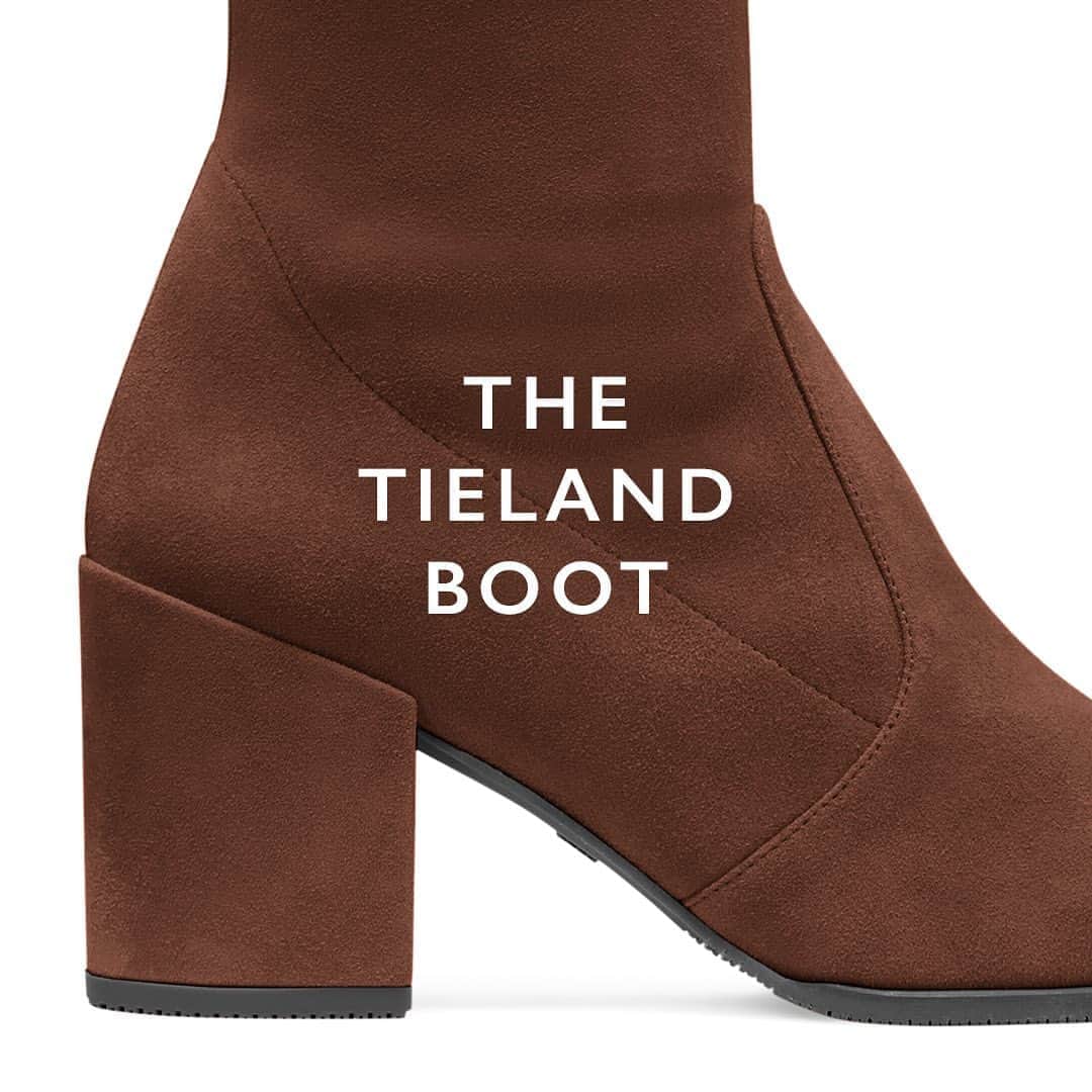 のインスタグラム：「New for Fall 2020: The #TIELAND boot and its recognizable 65-mm block heel now comes in even more colors, including rich walnut brown stretch suede. #StuartWeitzman」