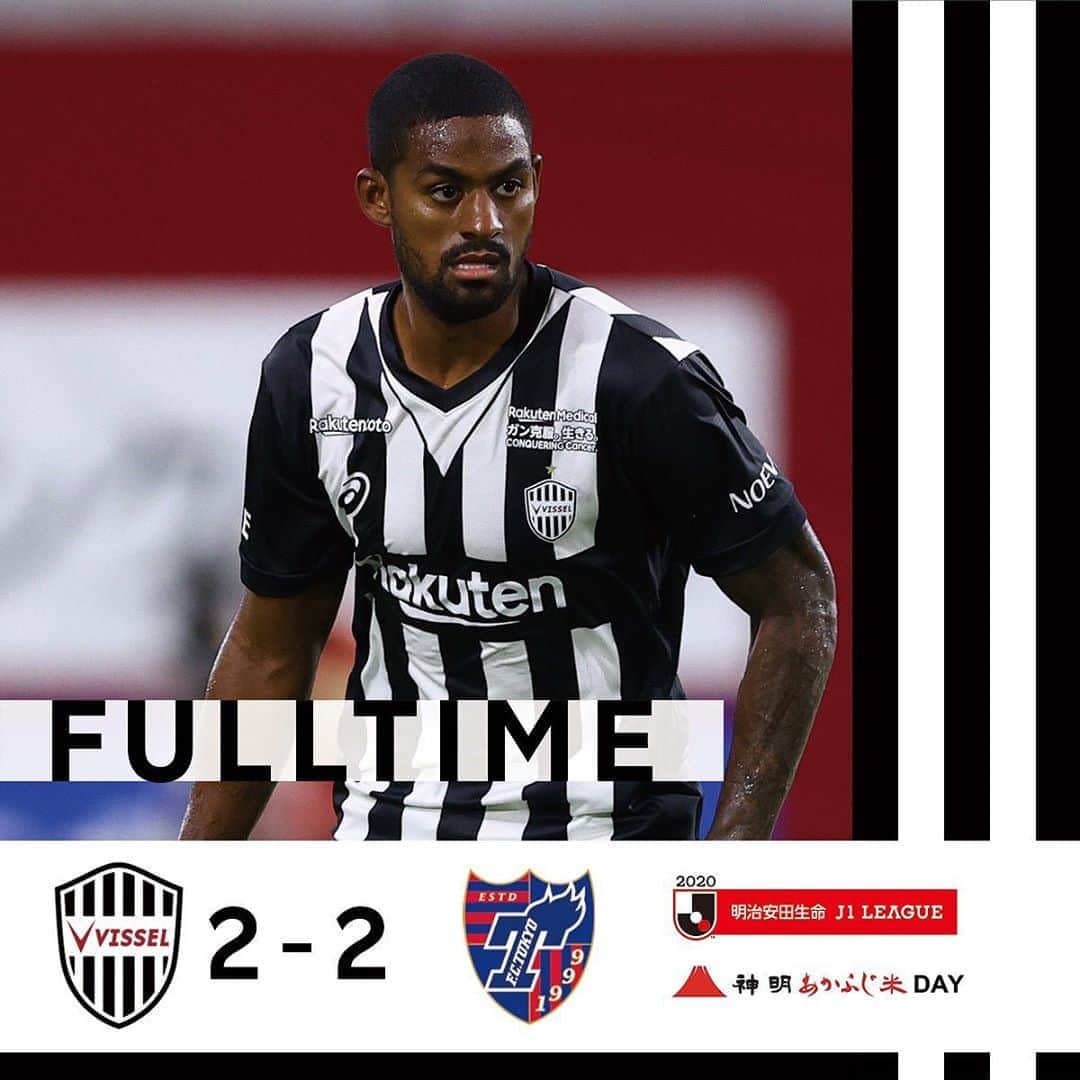 のインスタグラム：「[FULLTIME]  . VISSEL KOBE　2‐2　FC TOKYO . 1-0 TAKUYA YASUI(24') 1-1 ADAILTON(50') 1-2 DIEGO OLIVEIRA(58') 2-2 DANKLER(90'+3) . #vissel #visselkobe #ヴィッセル神戸 #WeAreKobe #神戸 #kobe #一致団結 #JLeague #jリーグ #KobeForeverForward #DAZN」