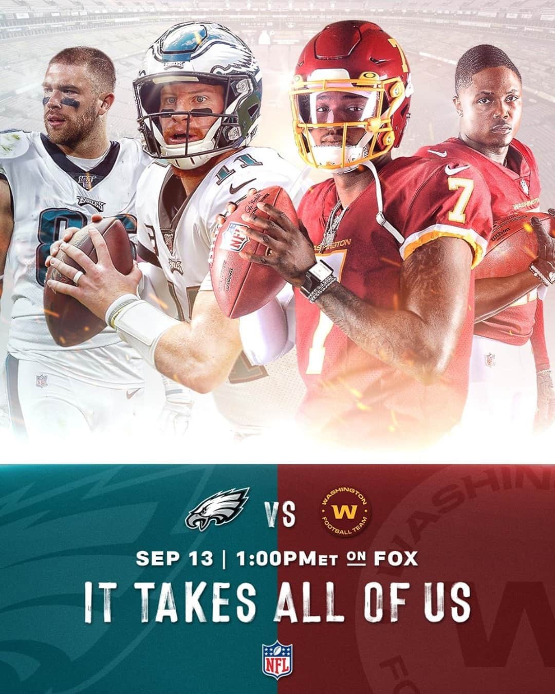 NFLさんのインスタグラム写真 - (NFLInstagram)「A classic NFC East rivalry in Week 1.⁣ #Kickoff2020 #ItTakesAllOfUs⁣ -⁣ 📺: #PHIvsWAS -- Sunday 1pm ET on FOX⁣ 📱: NFL app // Yahoo Sports app」9月12日 21時30分 - nfl