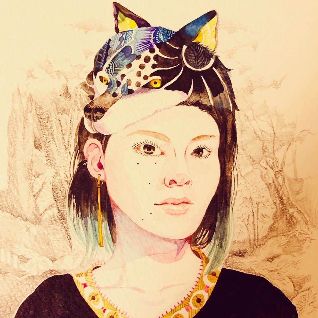 山川あかねのインスタグラム：「ニューアイコン。 #アイコン #イラスト #illustration #水彩  #狼」