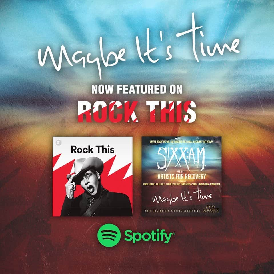 SIXX:A.M.のインスタグラム：「A HUGE shoutout to @allihagendorf & @spotify for featuring “Maybe It’s Time” featuring #CoreyTaylor, #JoeElliott, #BrantleyGilbert, #IvanMoody, #Slash, #AWOLNATION, and #TommyVext on #Rock This. Thank you for showing support and helping us raise money for the Global Recovery Initiative during National Recovery Month! You’re the best! {LinkInBio}  #sixxam #maybeitstime #letssavelives」