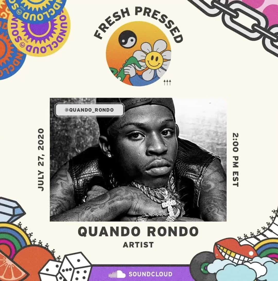 サウンドクラウドのインスタグラム：「During #FreshPressed, @quando_rondo explained just wanting to make a feel good song with "1999." 🚨🚨 Don’t miss a brand new episode this Monday at 2PM EST. Tap the link in bio for livestream alerts.」