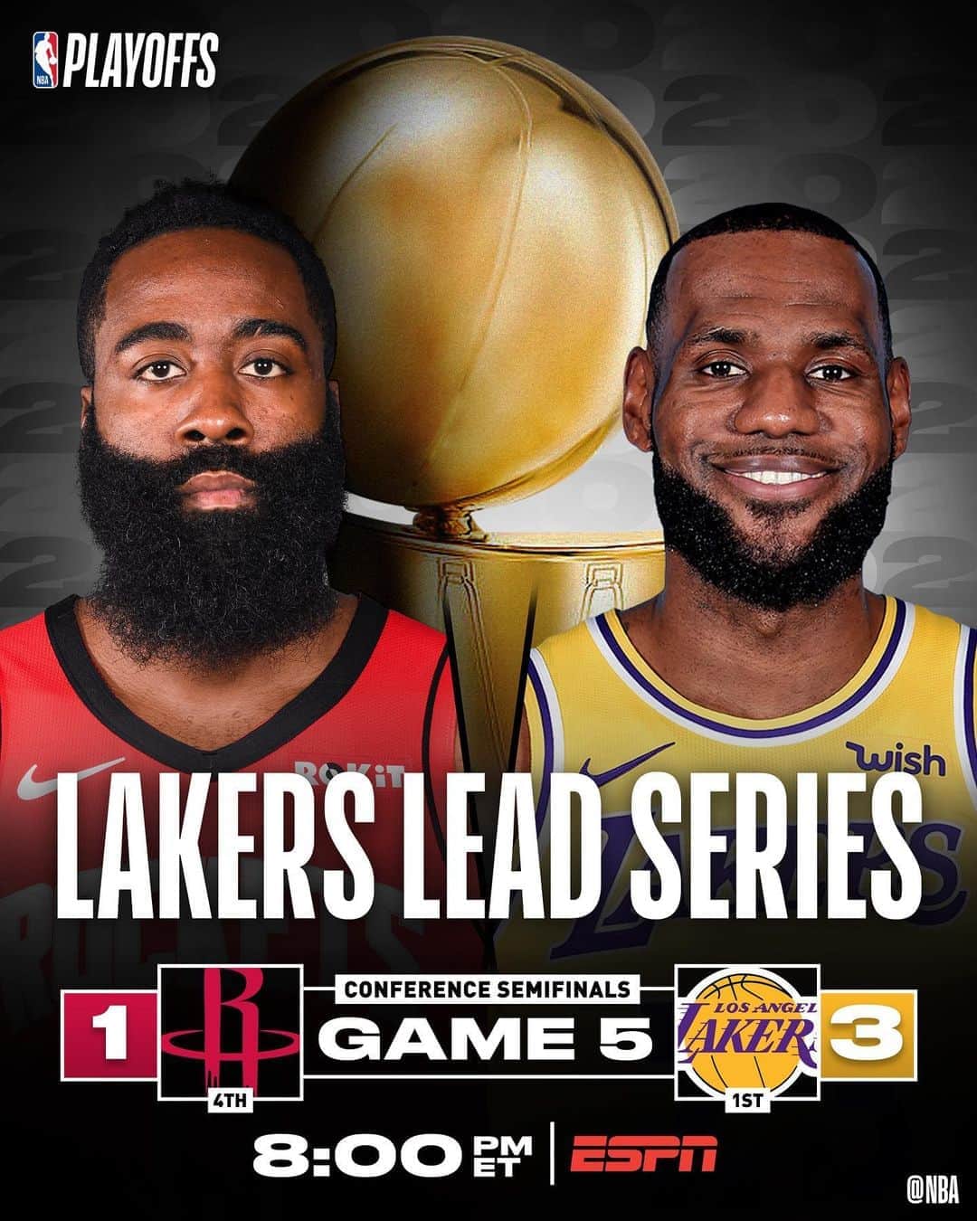 NBAさんのインスタグラム写真 - (NBAInstagram)「Will the @houstonrockets force a Game 6... or will the @lakers advance to the Western Conference Finals?  Find out 8:00pm/et on ESPN!」9月13日 1時12分 - nba