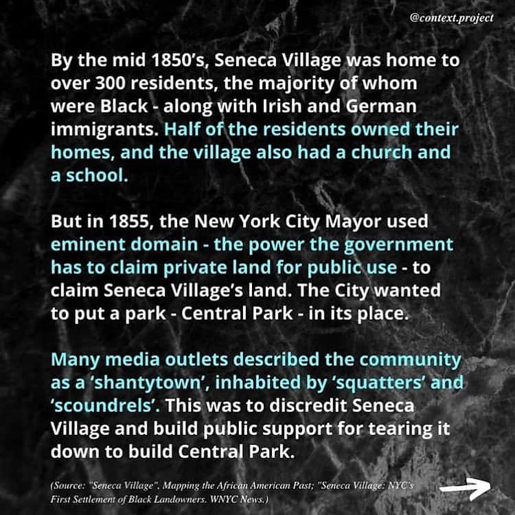 ヴィオラ・デイヴィスさんのインスタグラム写真 - (ヴィオラ・デイヴィスInstagram)「The More You Know...💫 ・・・ LOST HISTORY: Seneca Village  Before there was New York City’s Central Park, there was Seneca Village: a thriving, majority-Black community with church’s and schools. But when the city decided they wanted to build a park on Seneca Village’s land, they forcefully removed the community’s residents through eminent domain and destroyed their property to make way for the Central Park we know today. 🔁@context.project」9月13日 1時25分 - violadavis