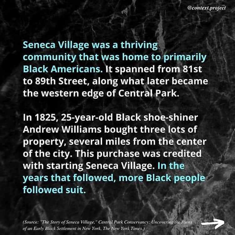 ヴィオラ・デイヴィスさんのインスタグラム写真 - (ヴィオラ・デイヴィスInstagram)「The More You Know...💫 ・・・ LOST HISTORY: Seneca Village  Before there was New York City’s Central Park, there was Seneca Village: a thriving, majority-Black community with church’s and schools. But when the city decided they wanted to build a park on Seneca Village’s land, they forcefully removed the community’s residents through eminent domain and destroyed their property to make way for the Central Park we know today. 🔁@context.project」9月13日 1時25分 - violadavis