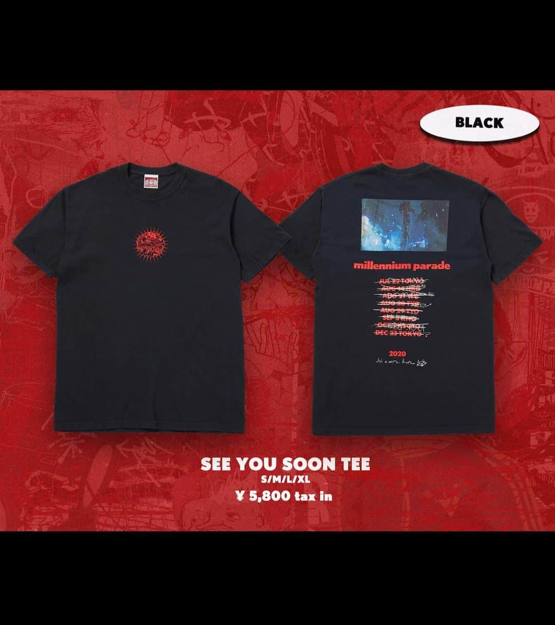 millennium paradeさんのインスタグラム写真 - (millennium paradeInstagram)「9/15 20:00 (JST) オフィシャルグッズ"See you soon TEE" オンライン販売決定. . Official online store  ［link in bio］https://www.official-store.jp/millparade/ . We couldn't make the tour happen but at least we made a t-shirt.  "See you soon TEE" coming soon. . ツアーは実現しなかったけどTシャツだけは作りました. "See you soon TEE" 近日発売。  😈  Graphics: @mesoism  Design: @dwscota」9月13日 12時00分 - mllnnmprd