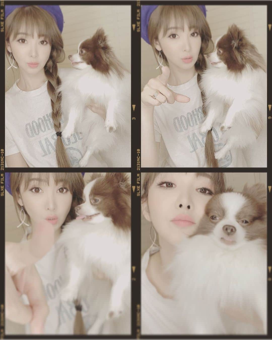 mycoのインスタグラム：「📸🐶🤣 髪の色も顔も似てきた…（笑）  今日は渋谷で撮影してきたよ🌃  #自撮り　#ぽめぽめ　#お腹すいた　#배고파　#뭐먹었어　#낫토　#ootd #納豆食べるよ　#なに食べた？ #diortshirt」