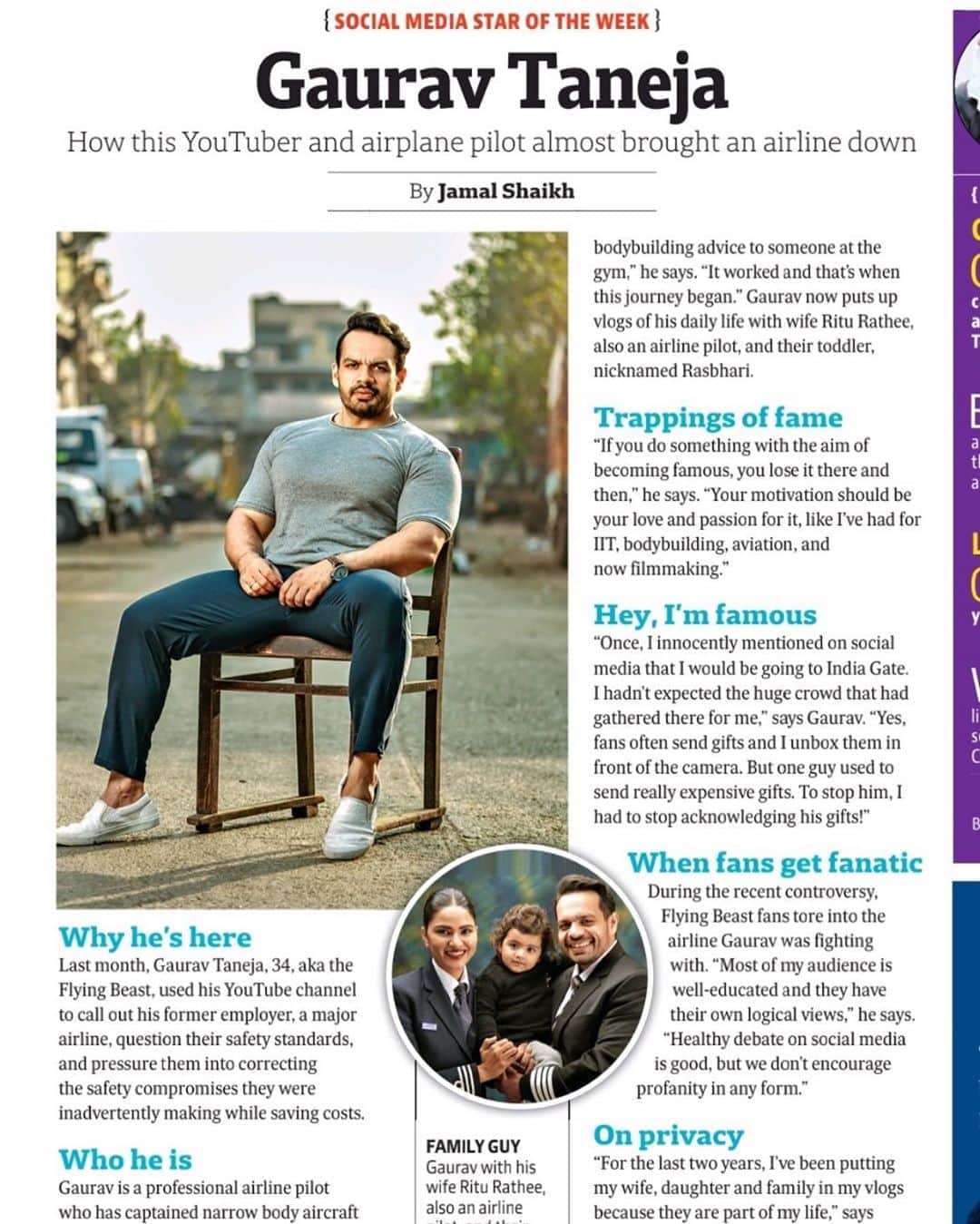 Gaurav Tanejaのインスタグラム：「On today’s @htbrunch . Never thought would reach here. Only reason was being true to yourself , stand for what you believe is right. . Thank you everyone, it’s your love and support. . #flyingbeast #fitmuscletv #flyingbeast  . #flyingbeast #fitmuscletv #RasbhariKePapa」