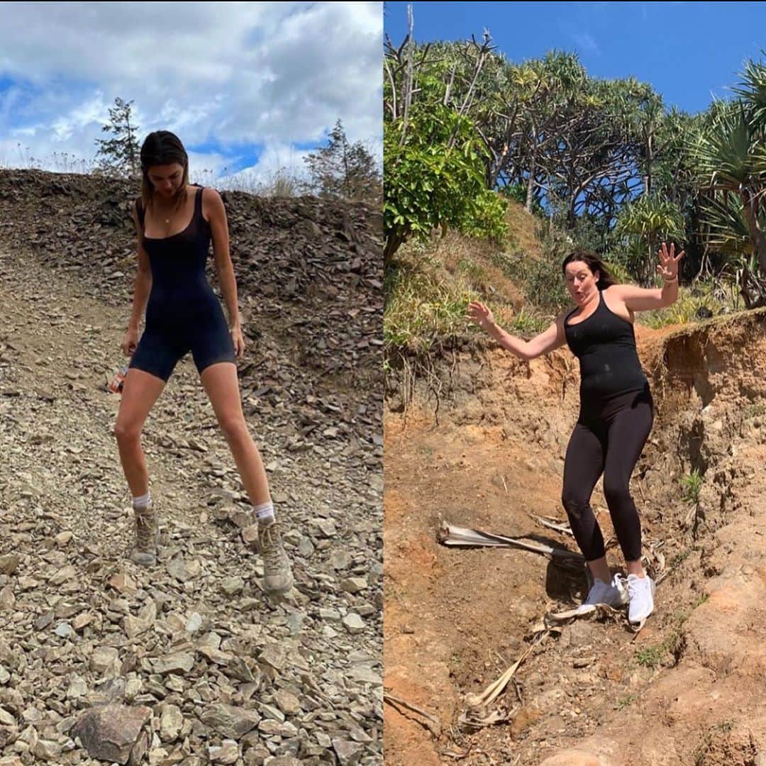 セレステ・バーバーのインスタグラム：「Self care tip- It’s important to get outside and take photos of yourself falling down a hill/hiking.  #celestechallengeaccepted  #celestebarber  #funny  #kendalljenner」