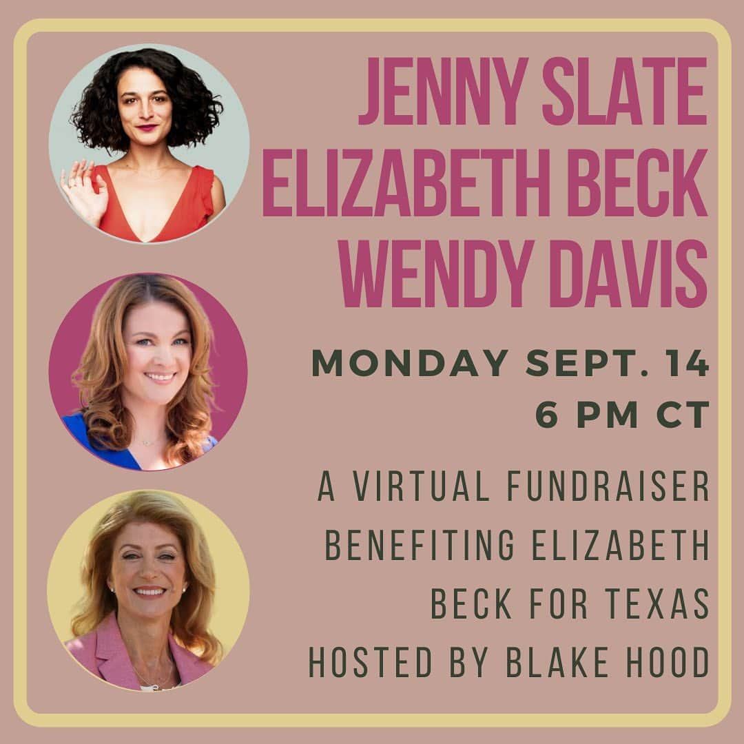 ジェニー・スレイトのインスタグラム：「This November we’re going to elect progressive, Democratic women into office. Join me on MONDAY at 6 PM CT for a virtual rally celebrating Elizabeth Beck, running for Texas House District 97 and featuring Wendy Davis, running for Texas Congressional District 21!」