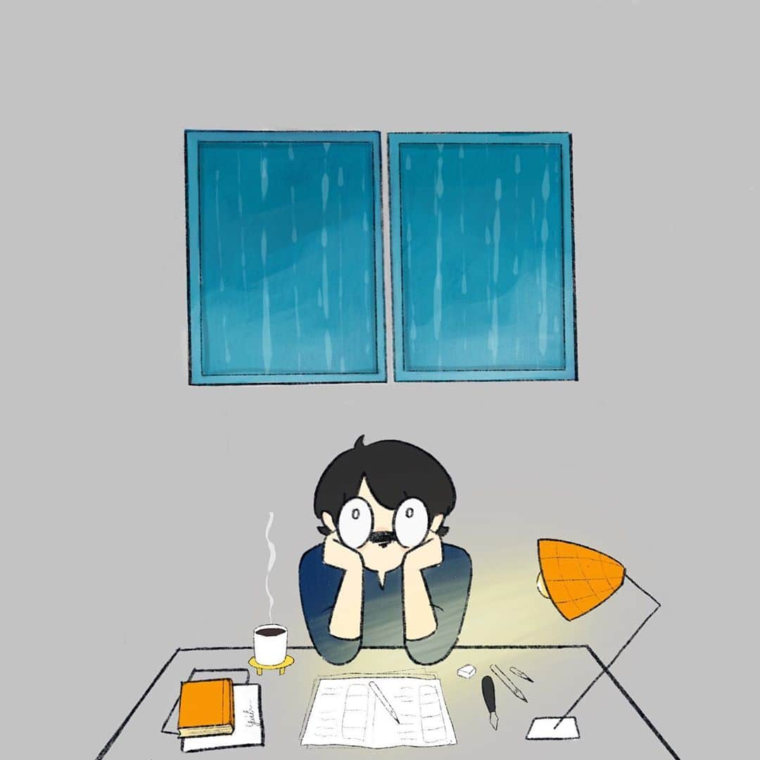 yurika_eyeのインスタグラム：「🌫💡 :  : #illustration #original #character  #ipad #drawing #rain #room #summer  #procreate  #イラスト #キャラクター #オリジナル #雨 #部屋 #絵 #描く #青  #ラフ画 #yurika2wins #夏」