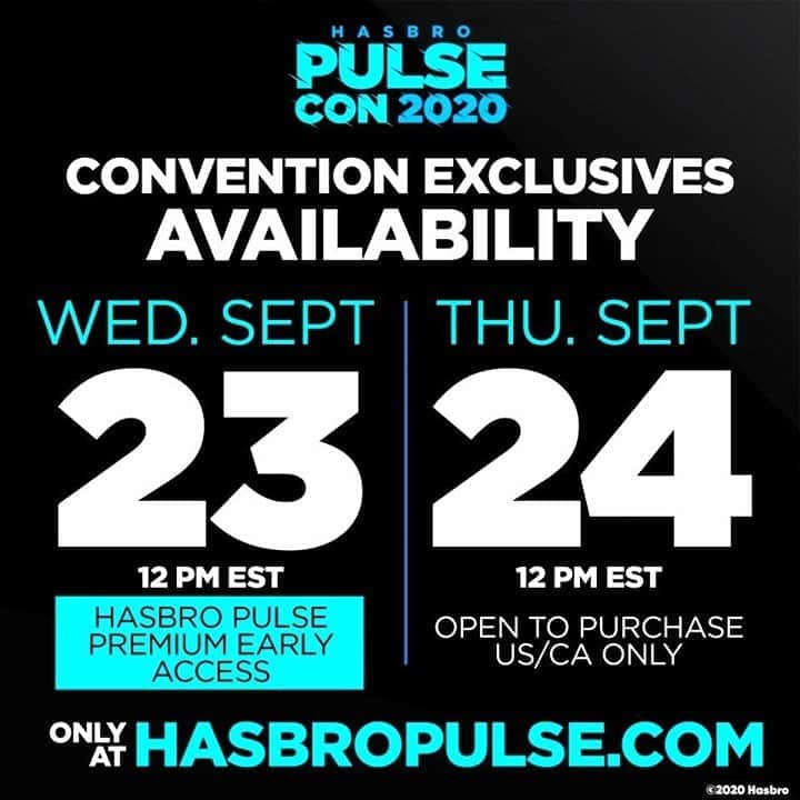 Hasbroさんのインスタグラム写真 - (HasbroInstagram)「#repost @hasbropulse Hasbro Pulse fans! The answer to your most asked question is finally here: the schedule for when you all can purchase this year's 2020 Hasbro Convention Exclusives for US & CAN fans!! We're kicking off Hasbro PulseCon early - don't want to take you away from the awesomeness of the actual event! See below:  - 9/23 @ 12pm EST: EARLY ACCESS for Hasbro Pulse Premium Members (limited quantities, while supplies last - limit of 1 per customer)  - 9/24 at 12pm EST: Open to fans in US/CAN only (limited quantities, while supplies last - limit of 1 per customer)  Get ready!  #Hasbro #HasbroPulse #Pulse #PulseCon #HasbroPulseCon #GIJOE #Transformers #Marvel #Ghostbusters #StarWars #WoTC #PowerRangers」9月14日 3時00分 - hasbro