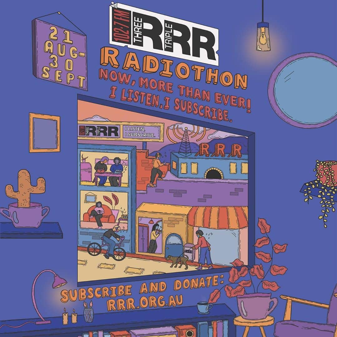 コートニー・バーネットのインスタグラム：「Now more than ever community radio needs our support💘 Subscribe or donate if u can to @3rrrfm www.rrr.org.au/donate I’m chatting with @feebsquared later this arvo on Maps 4-7pm w @thomthom84 from @camp_cope @poisoncity radiothon tradition — Artwork by @_frangi.panic」