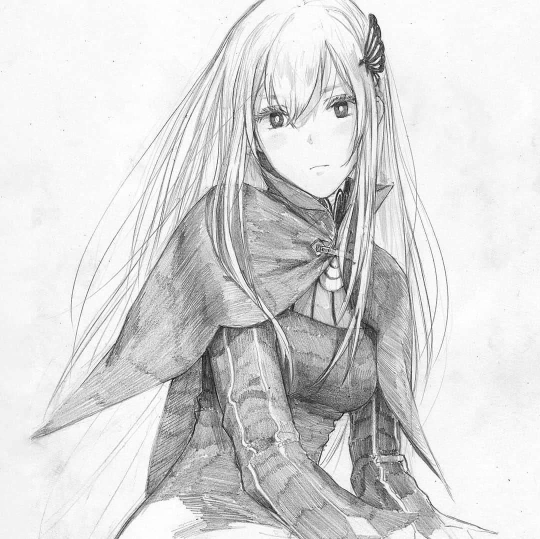 のインスタグラム：「Echidna from Re:Zero (suggestion from comment) ﻿ ﻿ → swipe for a little bit of the process → ﻿ ﻿ #rezeroechidna #echidna #rezero #rezero #エキドナ #reゼロから始める異世界生活 #rezerokarahajimeruisekaiseikatsu #animeart #animedrawing #pencildrawing」