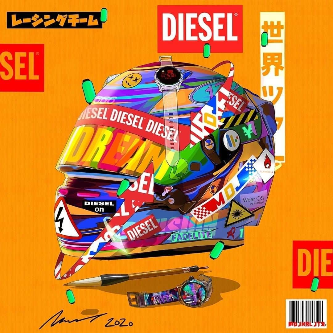 ディーゼルのインスタグラム：「The future belongs to the brave. Fun fact: they’re not the most on-time people. That’s why we made the most surreal #DieselOn #Fadelite smartwatch in collaboration with the digital artist @mad.dog.jones. Get your hands on it. Very soon.」