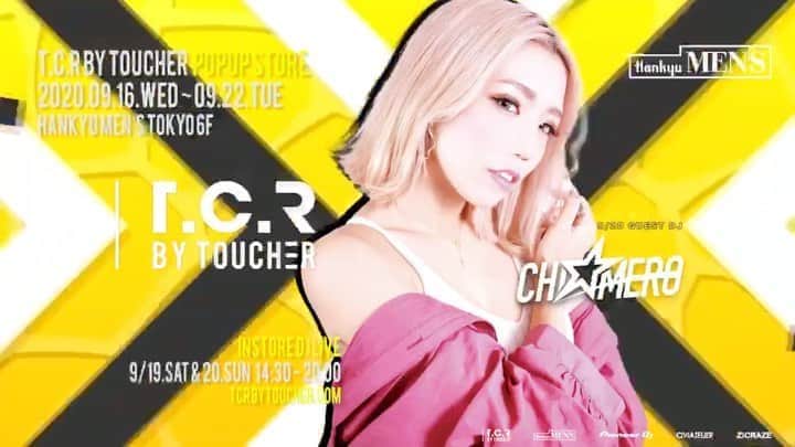 DJ CHI☆MEROのインスタグラム：「9/16(水)より新鋭ストリートブランドT.C.R BY TOUCHER(ティーシーアールバイトゥシェ)POPUP STOREが阪急メンズ東京 6Fにて開催。  開催期間：2020年9月16日水曜日〜9月22日火曜日 11:00-20:00 ---------------------------------------------------- 90sレイブカルチャーをテーマにしたエフォートレスかつ主張性の高いデザイン。当時の音楽・文化から心を動かさられたメッセージを表現し、 現代のユースカルチャーに通じる新しさも併せ持ったストリートブランドである。 当日会場では阪急メンズ東京 POPUP 先行発売の最新作やの他、イメージモデルを務めるIDとのコラボアイテムをはじめ、Civiatelier,  ZiCRAZE,  CHI⭐︎MEROとのPOPUP限定コラボアイテムも展開される。この機会をお見逃しなく。 ---------------------------------------------------- ■POPUP PARTY (DJ LIVE) 日時：9/19 & 9/20 2DAYS 14:30〜20:00  T.C.R BY TOUCHER POPUP STORE at 阪急メンズ東京を記念しブランドコンセプトでもあるダンスミュージックを楽しみながらショッピングを楽しみ頂ける空間をクリエイト。ファッションと音楽の架け橋となるパーティーを開催。各メディアで活躍するアーティスト、DJ達が集結する。  ■LINE UP DAY1 (9/19土曜) A to Z  Chin-Nen / KEKKE / DJ DAI / TAI IKEZAWA / M.TAKAMIZU / Yuu5uK3 アンバサダー : ID   DAY2 (9/20日曜日) A to Z  neufneuf / CHI⭐︎MERO / TAI IKEZAWA / M.TAKAMIZU / Yuu5uK3 and SECRET GUEST ---------------------------------------------------- T.C.R BY TOUCHER POPUP STORE at Hankyu MEN'S TOKYO 6F  日時：2020年9月16日水曜日〜9月22日火曜日 OPEN 11:00~20:00 住所：〒100-8488 東京都千代田区有楽町2丁目5番1号 電話（03）6252-1381 ----------------------------------------------------  Hankyu MEN’S TOKYO https://www.hankyu-dept.co.jp/mens-tokyo/   T.C.R BY TOUCHER https://tcrbytoucher.com/   @tcr_by_toucher_official #tcrbytoucher #アパレル #テクノ #ヒップホップ #メンズコーデ #ファッション #アパレルブランド #セレクトショップ #メンズファッション #ストリートファッション #フリースタイルダンジョン」