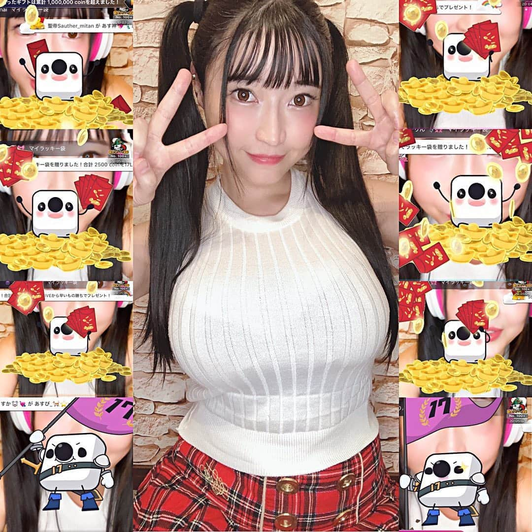 みねりお(旧：柴咲 凛)さんのインスタグラム写真 - (みねりお(旧：柴咲 凛)Instagram)「わーーーーい❣️ラッキー祭りぃぃいーーーー😍😍😍フォロワーさん、ﾒｯﾁｬ増えてたっっ😆🌈✨ありがとうございます😚❤❤❤進撃イベント、残り2日😎‼️100位以内、諦めにゃいっ🥺🔥🔥🔥そして、明日こそは、キリ番やりたいぞっ👼💜  #イチナナライブ #ラッキー祭り #ニット #17認証ライバー #ツインテール #目指せ100位以内 #みねりお #みねパイ #峰不二子 #リアル峰不二子 #撮影会 #グラビア #グラビアアイドル #グラドル自画撮り部 #タレント #インスタグラビア #カメラ #ポートレート #わっしょい #Jカップ #わがままボディ #おっぱい #爆乳 #sexy ‬#１ミリでもいいなと思ったらいいね」9月14日 21時44分 - mine_rio