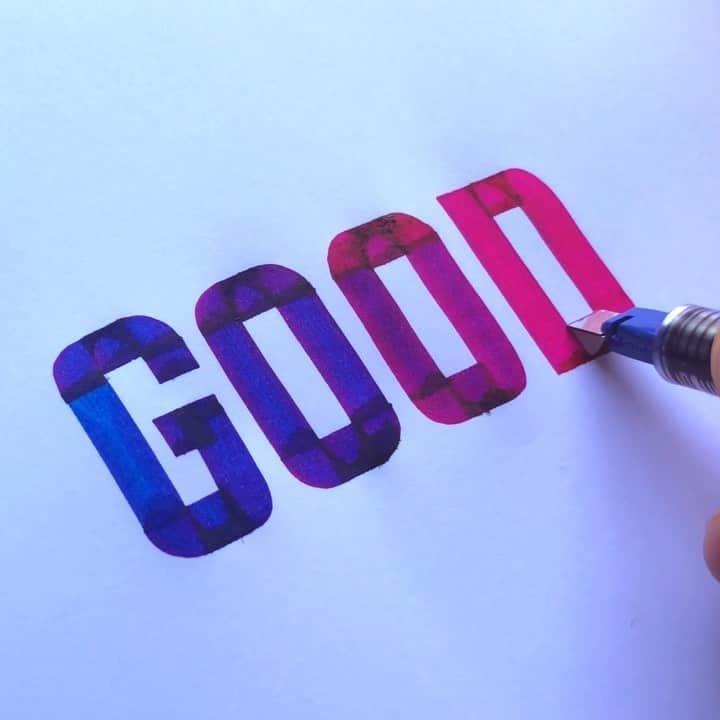 Seb Lesterのインスタグラム：「I have been using these Pilot Parallel Pens for years, big fan. This is colour blending. @pilotcorporationofeurope #ad #good #pink #parallelpencalligraphy #parallelpen #pilotparallelpen #calligraphy #lettering #Pilotpen #Pilotpens」