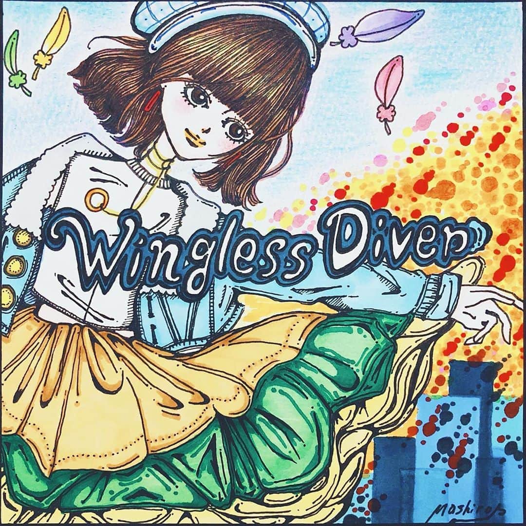 綾野ましろのインスタグラム：「自身の楽曲に合わせたテイストのイラストを描いて行くよ。 イラストミュージック♪  まずは"Wingless Diver"を...ʚ🧸ɞ  一歩踏み出す勇気を優しさのある色味で描いてみたよー。 自分にとっての前向きな一歩が踏み出せますように☺︎  #drowing #WinglessDiver #music」