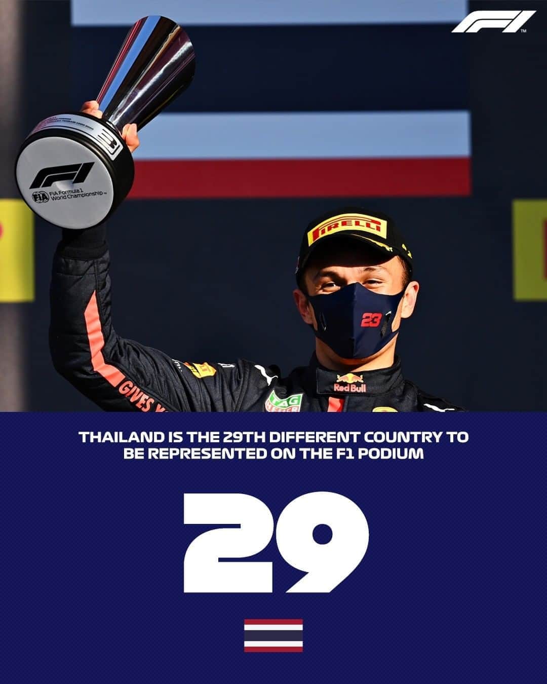 F1さんのインスタグラム写真 - (F1Instagram)「A first podium F1 for Alex Albon was also a first podium for Thailand 🇹🇭 .  29 countries have now been represented on the podium down the years - can you name the other 28? 🤔 🌍 .  #F1 #Formula1 #TuscanGP #AlexAlbon #RedBullRacing @alex_albon @redbullracing」9月14日 23時05分 - f1
