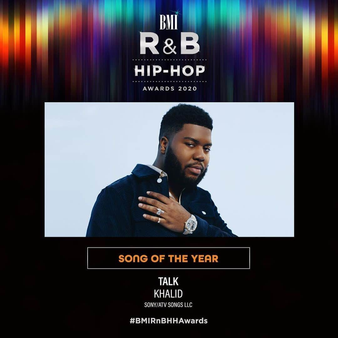 Broadcast Music, Inc.さんのインスタグラム写真 - (Broadcast Music, Inc.Instagram)「Can we just ‘talk’ about @thegr8khalid for a second? 😉 His monumental hit, “Talk,” is this year’s #BMIRnBHHAwards Song of the Year! Way to go #Khalid! 👏」9月14日 23時45分 - bmi