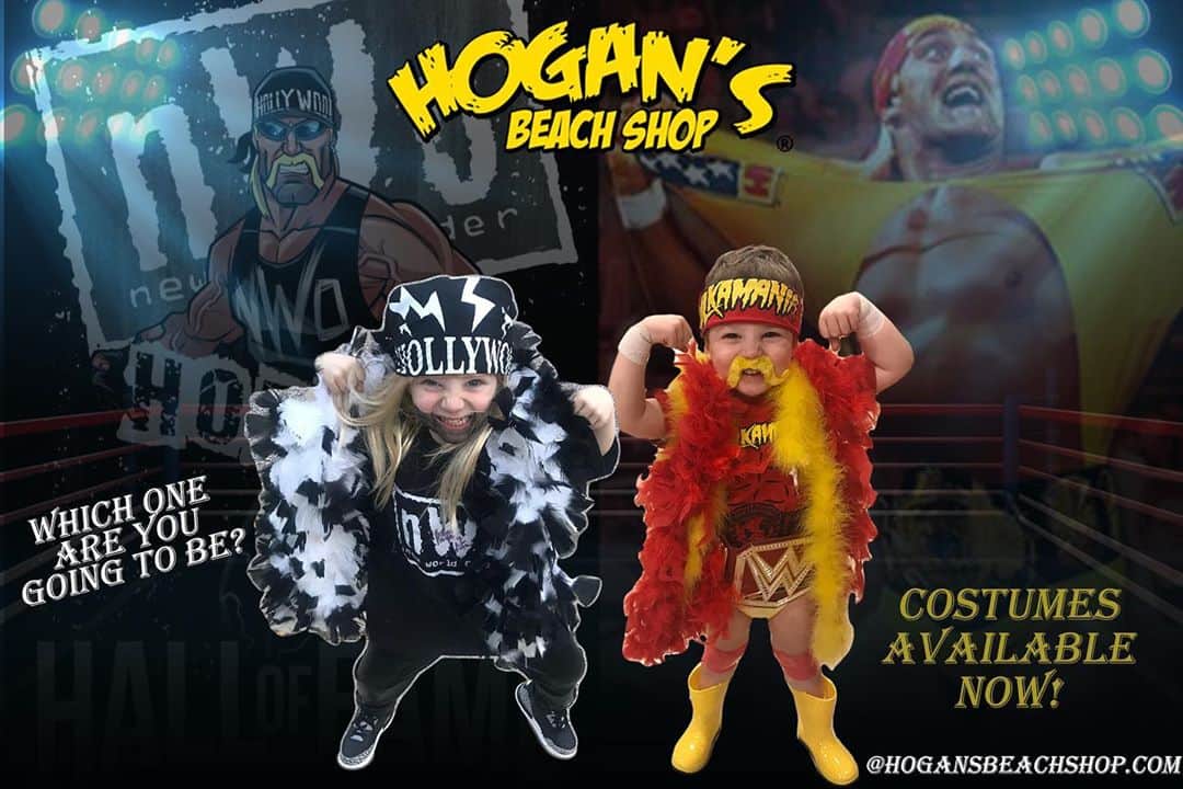 ハルク・ホーガンのインスタグラム：「Who’s side are you on?Halloween’s right around the corner 🎃 & @hogansbeachshop has costumes for all sizes . 💪Hollywood Hogan Vs Hulk Hogan... Which one are you gonna be?👊(LINK IS IN OUR BIO) #halloween #hulkamania #clearwaterbeach #costume」