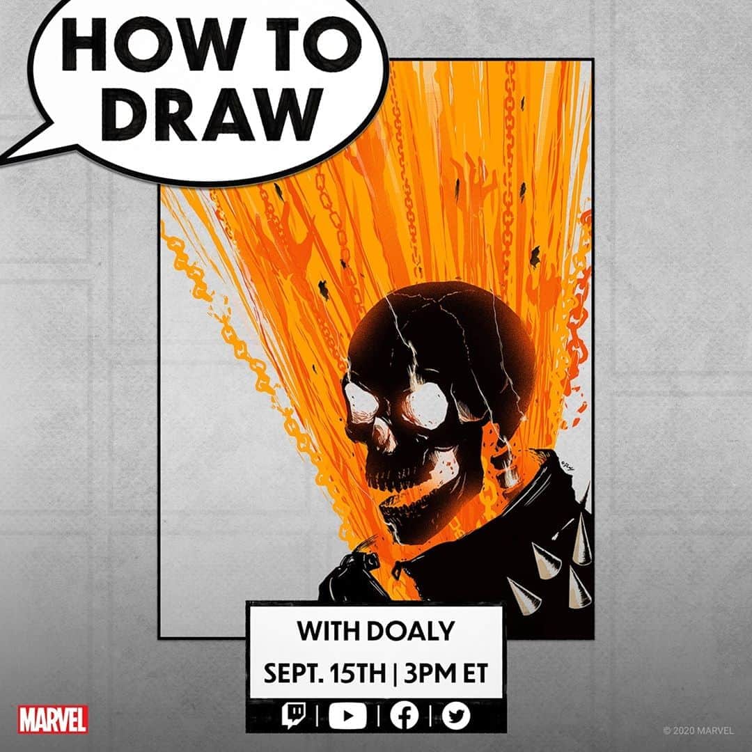 Marvel Entertainmentさんのインスタグラム写真 - (Marvel EntertainmentInstagram)「🔥 Learn how to draw Ghost Rider with artist @_Doaly tomorrow at 3PM ET! #MarvelAtHome」9月15日 3時00分 - marvel