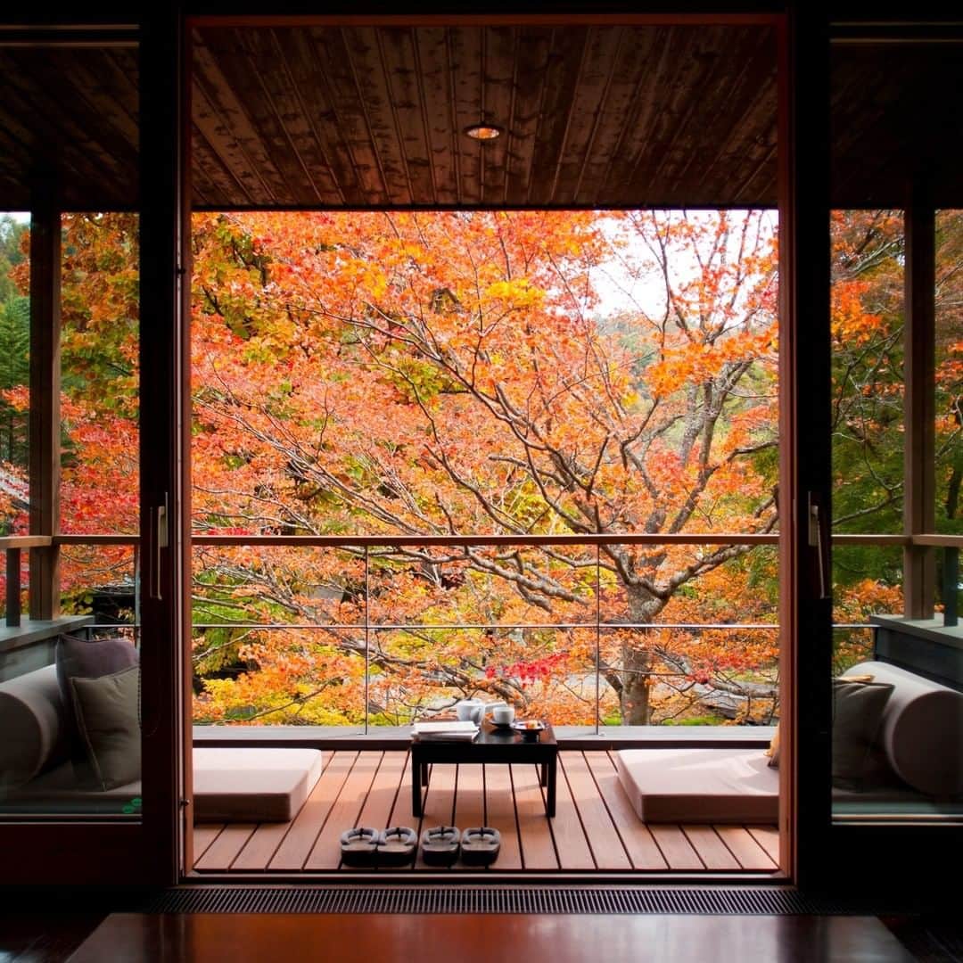 星野リゾートさんのインスタグラム写真 - (星野リゾートInstagram)「【秋の施設紹介】 星のや軽井沢 - HOSHINOYA Karuizawa  現代を休む日、谷の集落に滞在する。離れの客室は水辺を囲み、部屋のテラスからは季節のうつろいが感じられます。「軽井沢野鳥の森」に面した豊かな自然環境にて、休息の時間を満喫できる滞在型リゾートです。  The first bird watching resort  ▼おすすめのポイント▼ ①日本の原風景が鮮やかに蘇る敷地内を散策 ②秋の恵みをふんだんに使い、軽井沢の色鮮やかな秋の景観を感じさせる食事 ③自然と触れ合いながら過ごす客室  #HoshinoResorts #星野リゾート #hoshinoya #星のや #hoshinoyaKaruizawa #星のや軽井沢 #Nagano #Karuizawa #長野 #長野県 #軽井沢 #軽井沢旅行 #KaruizawaTrip #luxuryresort #JapaneseHotels #travelJapan #ig_Japan  #JapanTravel」9月15日 12時00分 - hoshinoresorts.official
