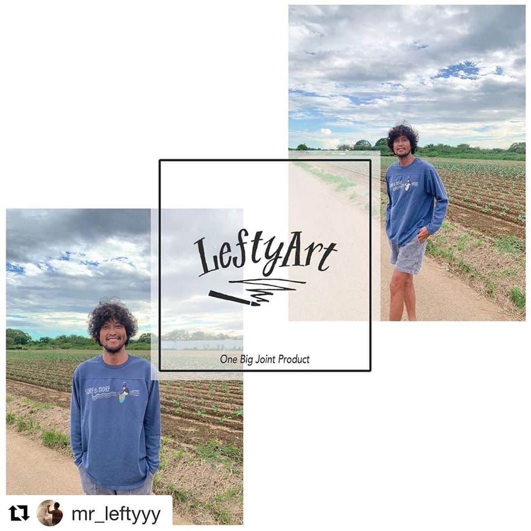 のインスタグラム：「#Repost @mr_leftyyy with @get_repost ・・・ . 太陽を浴びて色褪せたようなネイビーボディーも最高にカッコいいです🌞 受注期間は9月15日まで！ . . Lefty Artが様々な業種の方とジョイントしたアイテムを期間限定でリリースする「One Big Joint Product」  今回フューチャーさせていただくのは、雑誌OCEANSのメインモデルとしてお馴染みのマーシー(三浦 理志)さん @mar4m  数々の雑誌、CM、広告、ショーなどで活躍され、自身のブランドでもあるSURF & NORFを展開  【商品説明】 京都発ファクトリーブランド「free rage」に日本国内工場にて別注生産してもらった色々なシーズンで活用できる毛足の短いミニ裏毛生地を使用した長袖スウェットに、マーシーさんのライフスタイルでもある波乗りと農夫(SURF & NORF)のアートを落とし込んだアイテム  マーシーコメント 「ラフな感じの生地でザックリ着れるトップスが良いとリクエストさせて頂き、このボディーに決まりました。 着心地がよく肌触りも最高なので、毎日でも着たくなるようなアイテムで、海あがりなんかにも最高だと思います！ Lefty Artの描いたデザインは、SURF&NORFを可愛くコミカルに表現してくれているので、幅広い方々にご愛用いただけたら嬉しいです！」  Lefty Art コメント 「マーシーさんとの出会いは、数年前の茅ヶ崎で行われた野外フェスで知人を通じてご紹介してもらったのがきっかけでした。 今回このプロジェクトを僕の方から持ちかけると快く承諾してくれ、コラボが実現しました。 マーシーさんといえば、"海"と"畑"のイメージがあったので、そのイメージでアートを仕上げ、アイテムについては２人で相談して決めました！ マーシーさんのように自分の趣味やライフスタイルが仕事に反映されている姿に憧れている方は多いと思います。もちろん僕もその内の一人です！笑　そんな方達にぜひ愛用してもらえたら嬉しいです！」  【受注期間】 2020.08.25〜2020.9.15  #leftyart #レフティーアート #surfandnorf #サーフアンドノーフ #マーシー #三浦理志 #onebigjointproduct」