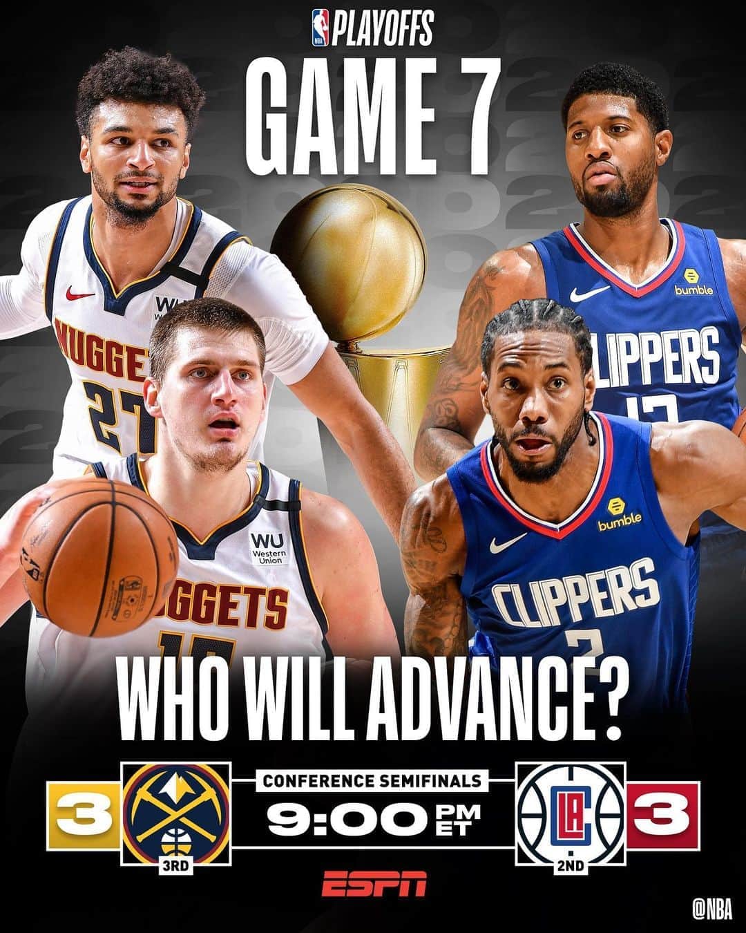 NBAさんのインスタグラム写真 - (NBAInstagram)「🍿 GAME 7! 🍿  Will the @nuggets or @laclippers WIN & advance to the Western Conference Finals??」9月15日 22時39分 - nba