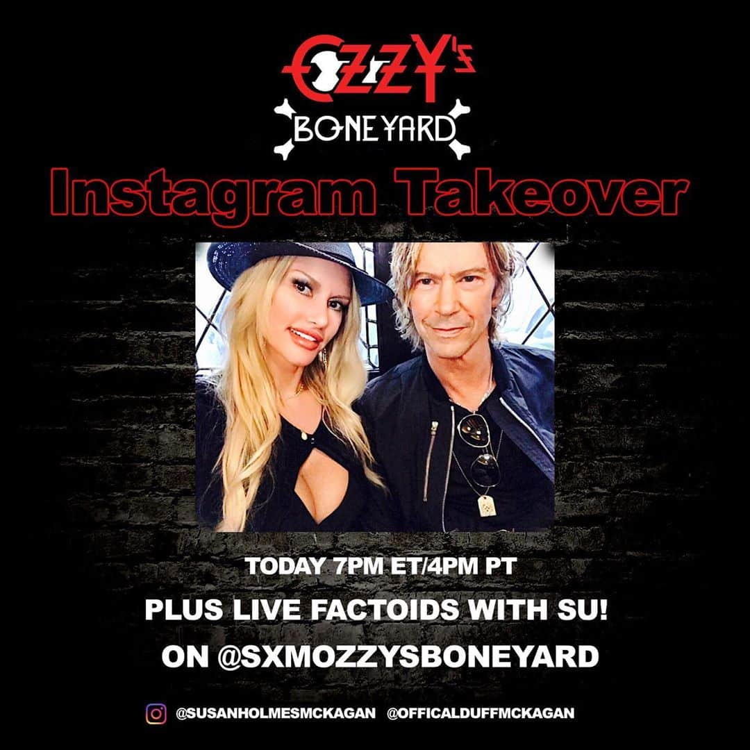 ダフ・マッケイガンさんのインスタグラム写真 - (ダフ・マッケイガンInstagram)「TODAY AT 7PM ET/4PM PT Duff and @susanholmesmckagan are taking over the @sxmozzysboneyard  Instagram account + will be going LIVE as they record a Factoids With Su segment for this weeks Three Chords And The Truth episode」9月16日 0時00分 - duffmckagan