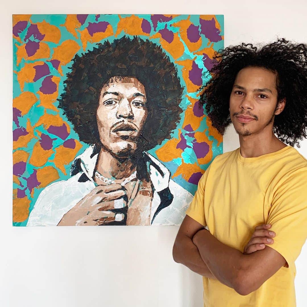 CASH（Carl Anders Sven Hultin）のインスタグラム：「Jimi Hendrix (90cm x 90 cm) palette knives painting on canvas #jimihendrix #hendrix #portrait #painting #art」