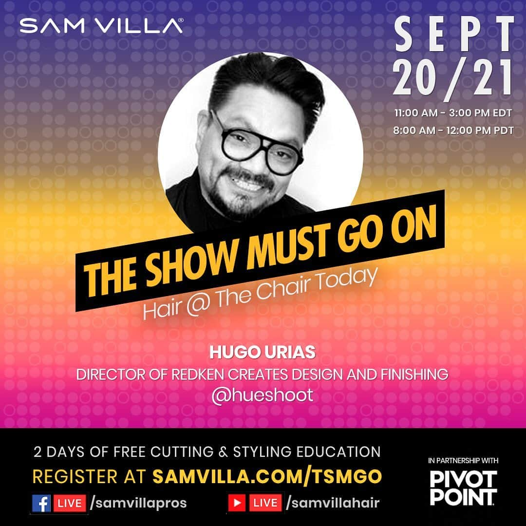 Sam Villaさんのインスタグラム写真 - (Sam VillaInstagram)「Register for this FREE LIVE education event and be entered to win a FREE Signature Series 7" Dry Cutting Shear and a Signature Series Reversible Blending Shear! (link in bio).⠀ ⠀ The Show Must Go On: Hair At The Chair Today. Today's clientele is much more savvy to trends and developments in the #hair industry than ever before. So, we must stay fresh and ahead of the curve with our techniques and creativity to maintain loyalty and trust from our #salon guests.⠀ ⠀ Expand your skillset and vision on all levels with 2 days of #motivation and #education from #SamVilla, the #SamVilla ArTeam @andrew.carruthers , @jesse.linares, @annas_hair_retreat and our Special Guests @fumieguchi and @hueshoot.⠀ ⠀ ⠀ #saloneducation #salonprofessional #hairsalon #hairstylist #theshowmustgoon #tsmgo」9月16日 0時43分 - samvillahair