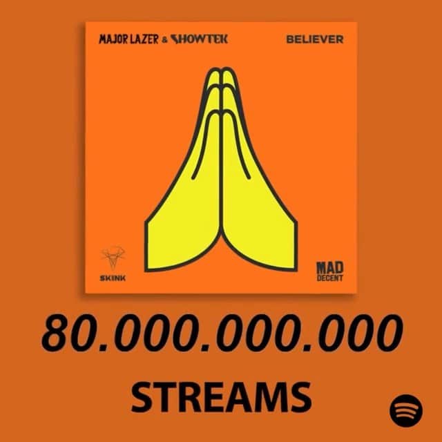 Showtekのインスタグラム：「🔥BELIEVER 80.000.000 STREAMS🔥 @majorlazer」
