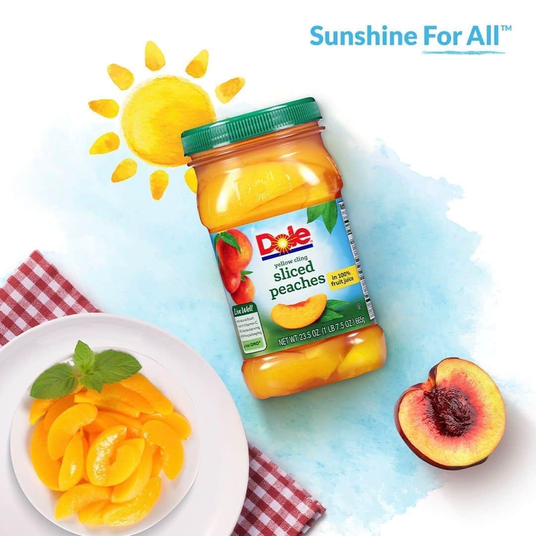 Dole Packaged Foods（ドール）のインスタグラム：「Skip the slicing. Jump right into the fun with our DOLE® Jarred Sliced Peaches. Five full servings for the whole family to enjoy.」