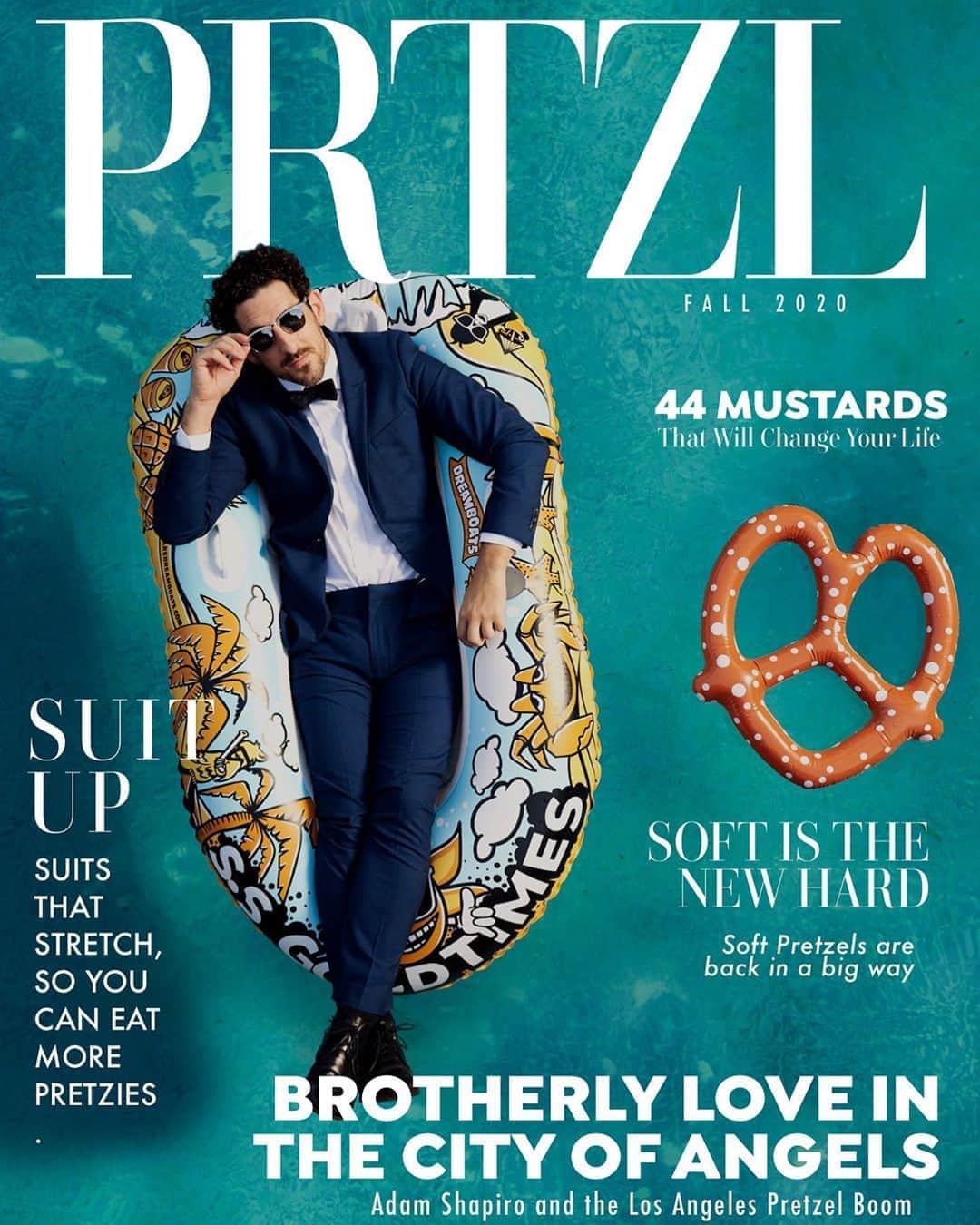 アダム・シャピロのインスタグラム：「Dream come true gracing the cover of @PRTZLMagazine. #SoftIsTheNewHard 📸 by @jessegiddings  Pretzel thingy by @gayharvey  Suit by @hm  Suit dry cleaned at @flairdrycleaners  Shoes basically ruined」