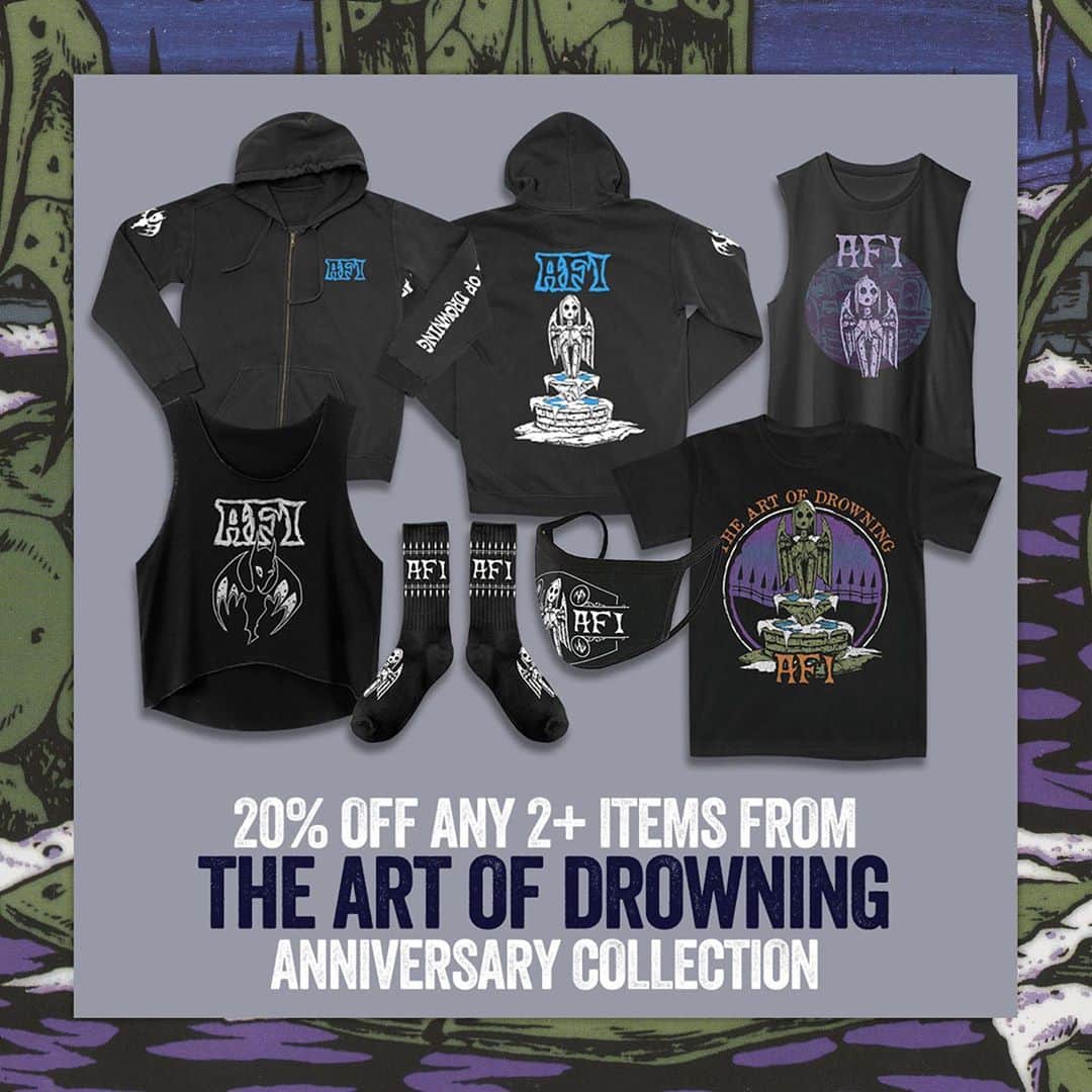 AFIのインスタグラム：「The Art of Drowning 20th Anniversary collection is available now at the link in bio. #AoD20」