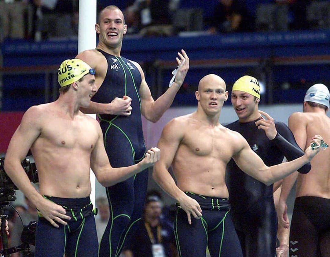 のインスタグラム：「20 years today! Wow! @fydes02 @ashcallus @ian.thorpe #sydney2000 @ausolympicteam #bestgamesever @dolphinsaus 📸 @skipper_aust」