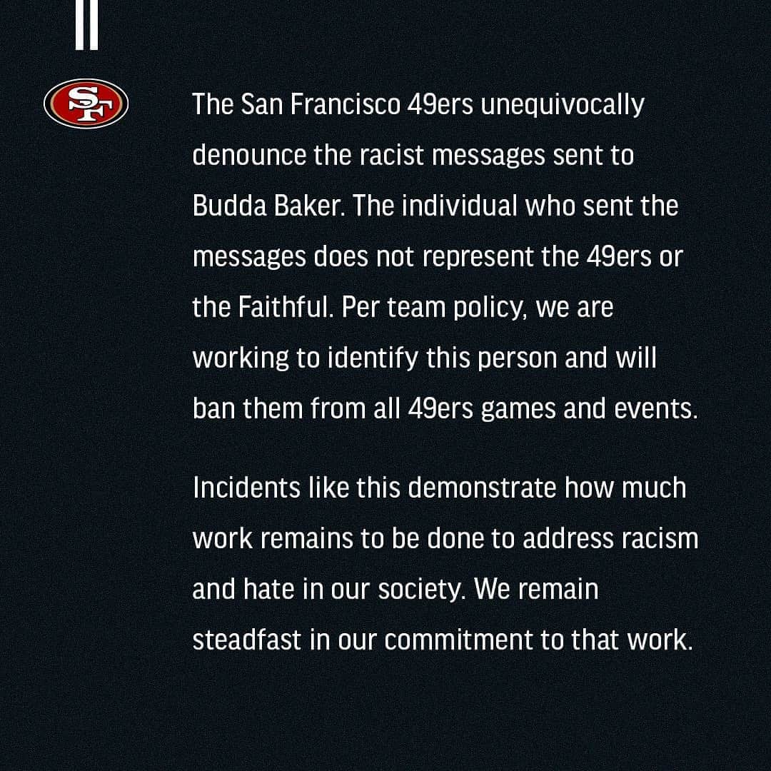 サンフランシスコ・フォーティナイナーズさんのインスタグラム写真 - (サンフランシスコ・フォーティナイナーズInstagram)「Statement from the San Francisco 49ers.  We got your back @buddab32 ❤️」9月16日 7時33分 - 49ers