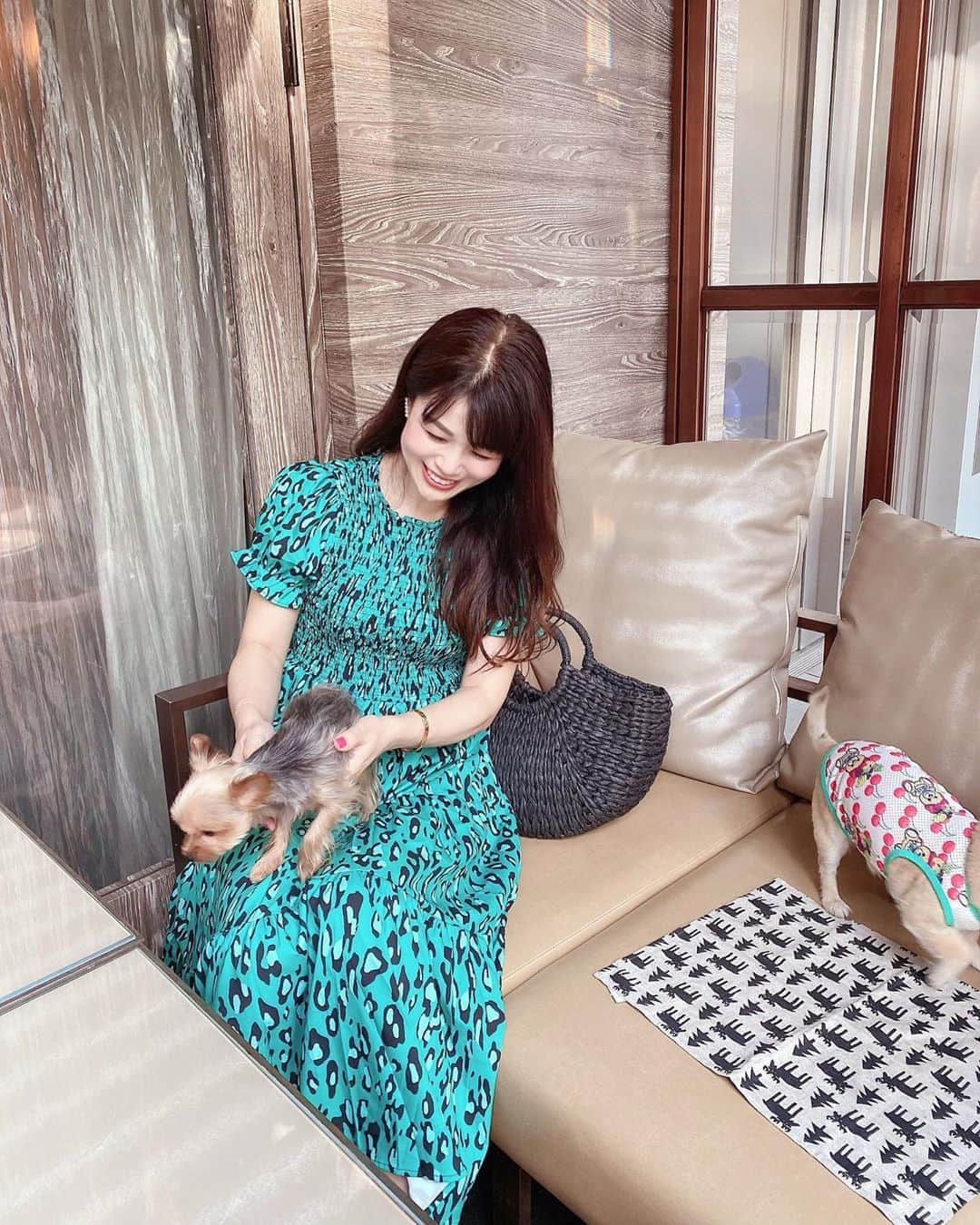 のインスタグラム：「＊ 幸せな時間♡  姫ちゃんも、バイロンもロッコも可愛かったなぁー♡♡  よく前世は犬だったんじゃないかって 言われるくらいワンコが大大大好き😍  #onepiece  @iream_official   #幸せな時間 #ワンコとランチ#ワンコ大好き#ワンコokカフェ#iream#ワンピース#ワンピースコーデ」