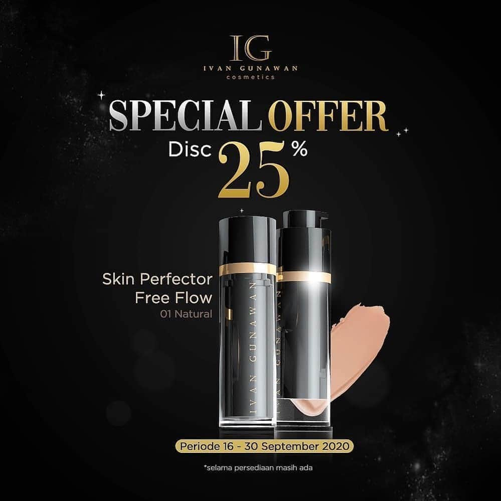 Ivan Gunawanさんのインスタグラム写真 - (Ivan GunawanInstagram)「Untuk kamu yang mau tampil flawless disetiap harinya. .  Discount 25% untuk Skin Perfector Free Flow *01 Natural* . Hanya berlaku pemesanan via DM @ig.cosmetics dan Whatsapp.  Cp: 082228800188 (Lusi) . *Selama Persediaan Masih Ada* . #ivangunawan #ivangunawancosmetics #igc #effortlesbeauty」9月16日 9時03分 - ivan_gunawan