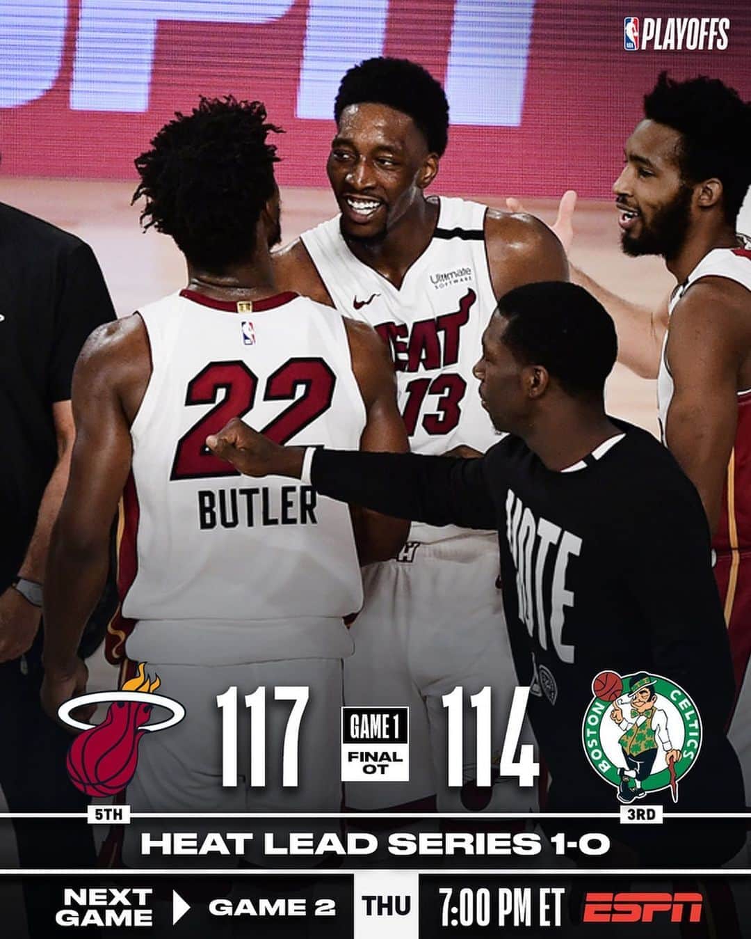 NBAさんのインスタグラム写真 - (NBAInstagram)「The @miamiheat take a 1-0 series lead after a 117-114 EPIC OT victory! #WholeNewGame #NBAPlayoffs」9月16日 10時56分 - nba