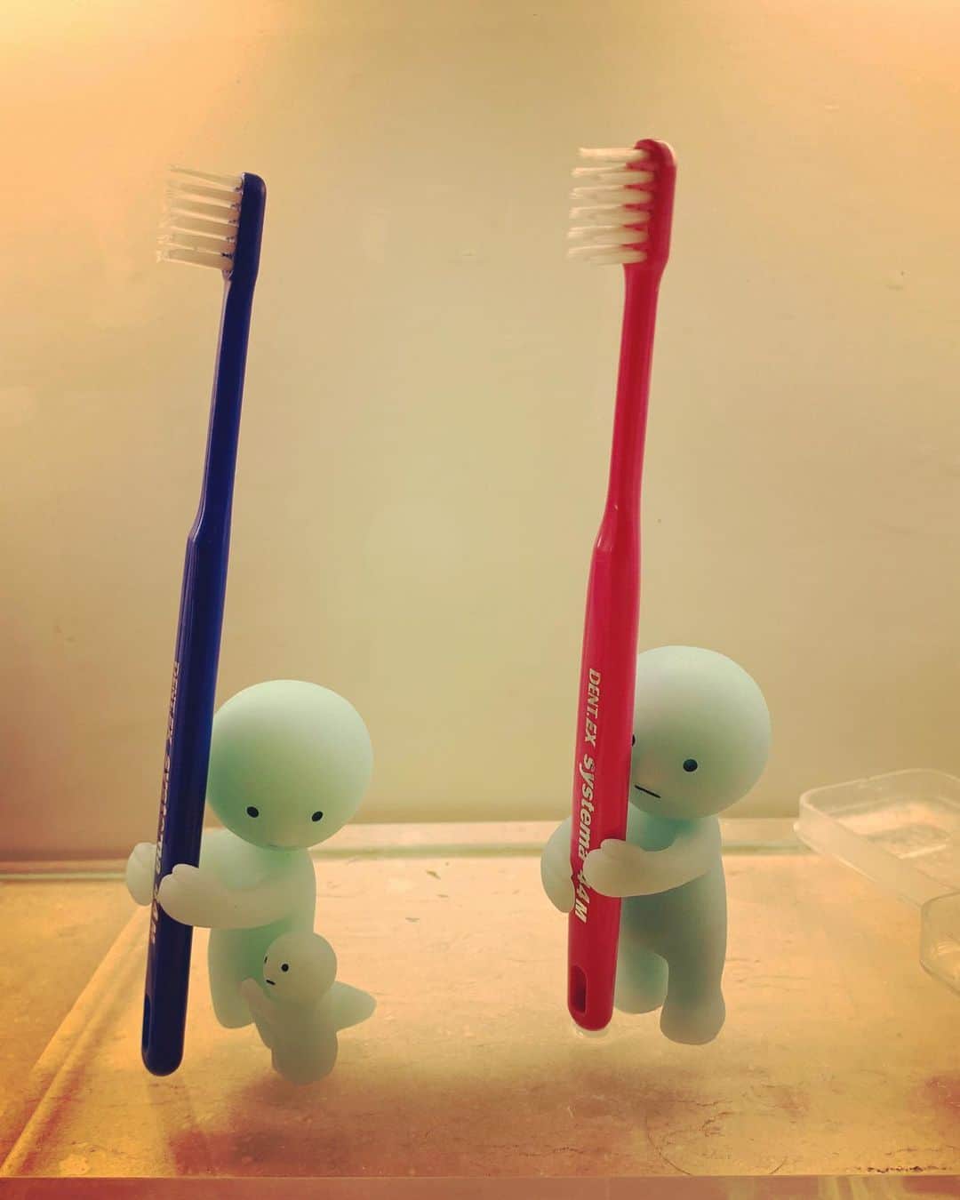 川井郁子のインスタグラム：「癒される☺️ #歯ブラシ　#安定感は今ひとつ」
