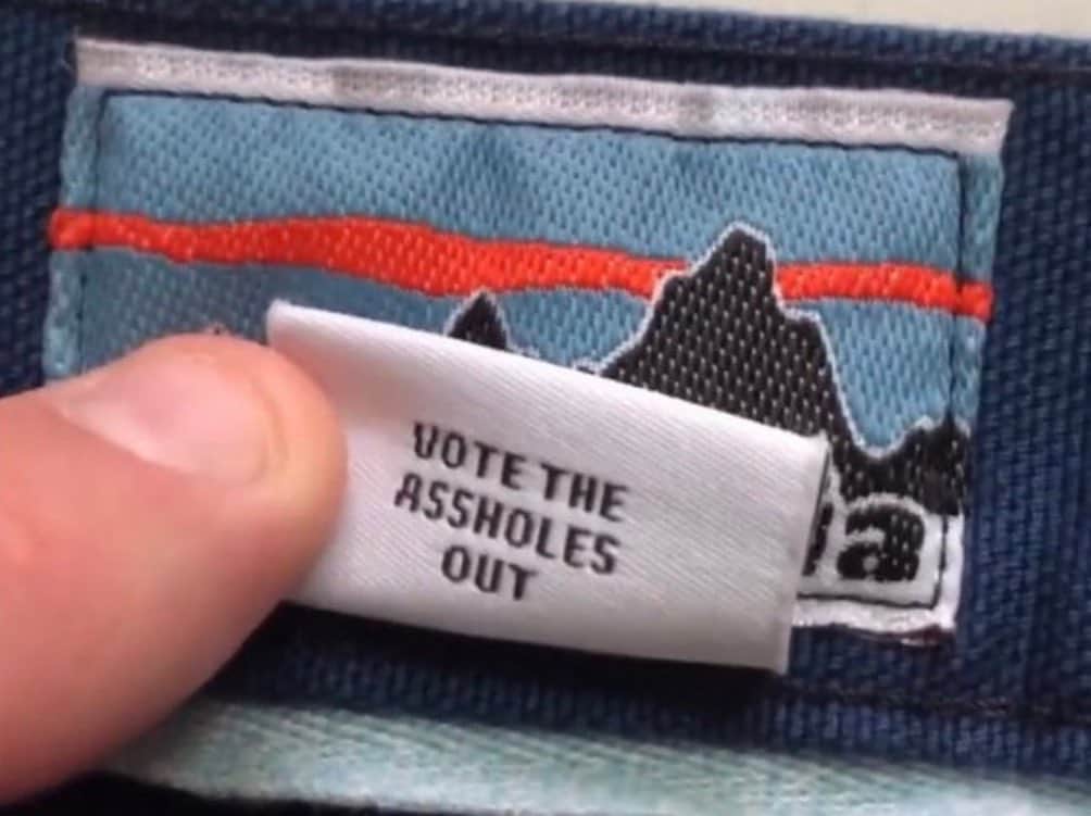 トームさんのインスタグラム写真 - (トームInstagram)「Yes: Patagonia Hid "Vote the Assholes Out" on Some of Its Tags  This season, the company hid a secret message on one of its products—and the internet just noticed. Adam Roy Sep 15, 2020 @backpackermag  .  From suing the president over Bears Ears National Monument to boycotting one of the outdoor industry's biggest trade shows, Patagonia hasn't been shy about wading into politics. But one of its latest political statements isn't splashed in an ad or plastered across their homepage—it's hidden on the back of a clothing tag. .  Yesterday, an image of a Patagonia clothing tag reading "Vote the Assholes Out" on the back began making the rounds on various social media platforms. While some users questioned whether it was real, the tag is the genuine article, though it's not new.  "The tags are real. They were added to our 2020 Men’s and Women’s Regenerative Organic Stand-Up Shorts because we have been standing up to climate deniers for almost as long as we’ve been making those shorts," Patagonia spokesperson Corley Kenna said in an emailed statement. .  "Vote the assholes out" has become something of a catchphrase for Patagonia's founder Yvon Chouinard. Over the past four years, the company has clashed repeatedly with the Trump administration and congressional Republicans over public lands policy. After the administration shrank Bears Ears National Monument in 2017, the company changed its homepage to a black banner reading "The President Stole Your Land" and blasting the "illegal" move. In response, the House Committee on Natural Resources tweeted "Patagonia is Lying to You," and accused the company of "hijacking" the the public lands debate to sell product.  . #patagonia #votetheassholesout #vote」9月16日 13時06分 - tomenyc