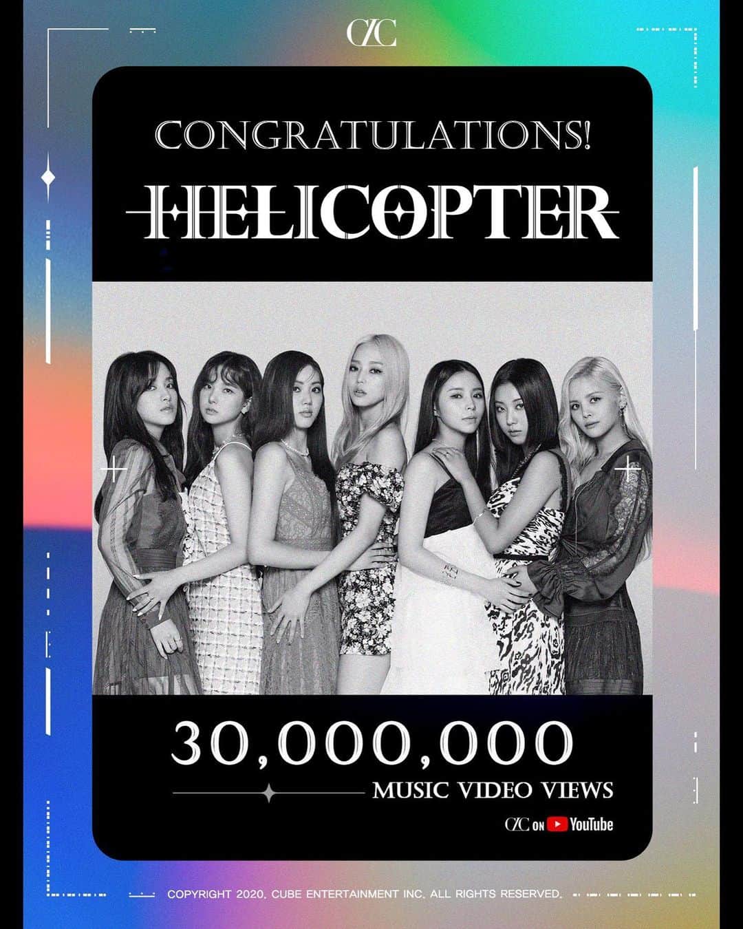 CLCのインスタグラム：「🎉 '#HELICOPTER' Official M/V HITS 30,000,000 VIEWS! 🎉 CONGRATULATIONS! CHESHIRE♥️ - #CLC_HELICOPTER Official M/V Link in bio - #CLC #씨엘씨 #헬리콥터」